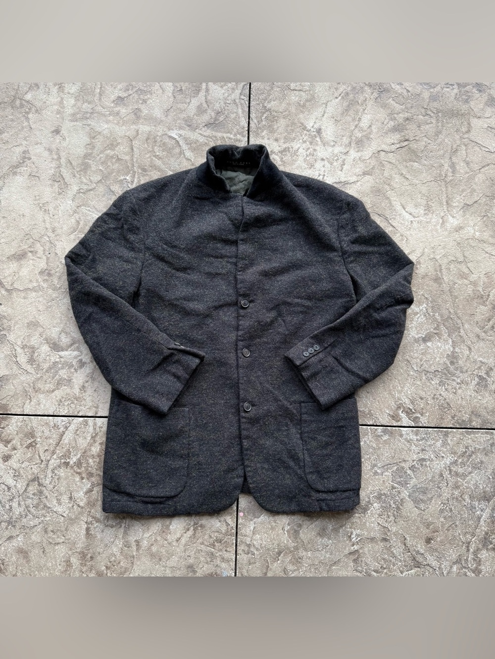 Vintage 90s Hugo Boss Mandarin Collar Grey Wool Blazer Jacket